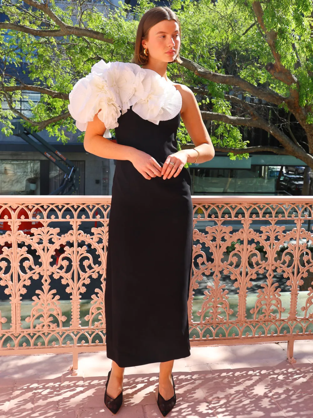 Acler Hampstead Midi Dress in Black with Ivory^ Formal | Black Tie