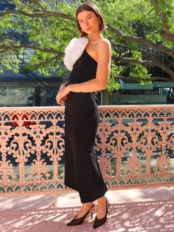 Acler Hampstead Midi Dress in Black with Ivory^ Formal | Black Tie