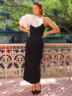 Acler Hampstead Midi Dress in Black with Ivory^ Formal | Black Tie