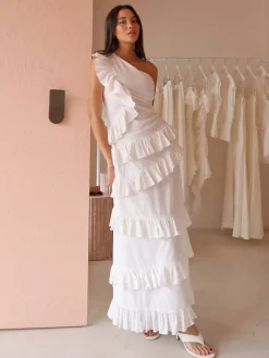 By Nicola Adrift Frill Maxi Dress in^ White Edit | Bride To Be