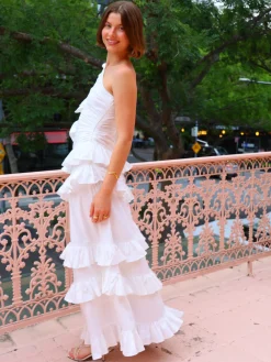 By Nicola Adrift Frill Maxi Dress in^ White Edit | Bride To Be