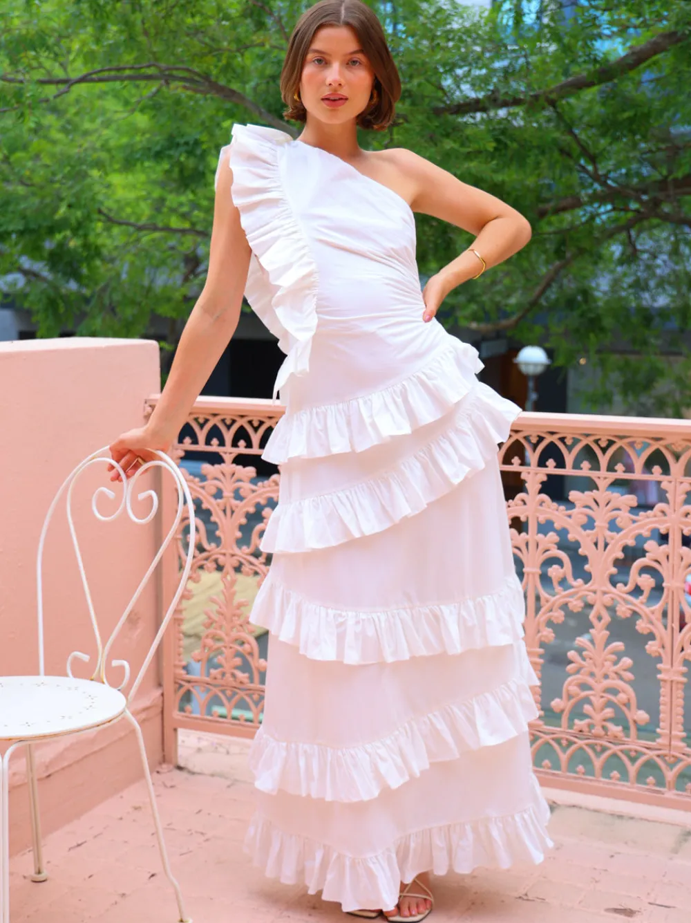 By Nicola Adrift Frill Maxi Dress in^ White Edit | Bride To Be