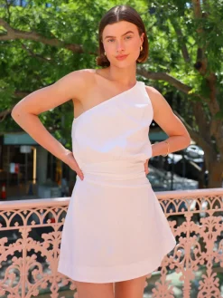 By Nicola Amelie One Shoulder Mini Dress in^ White Edit | Bride To Be