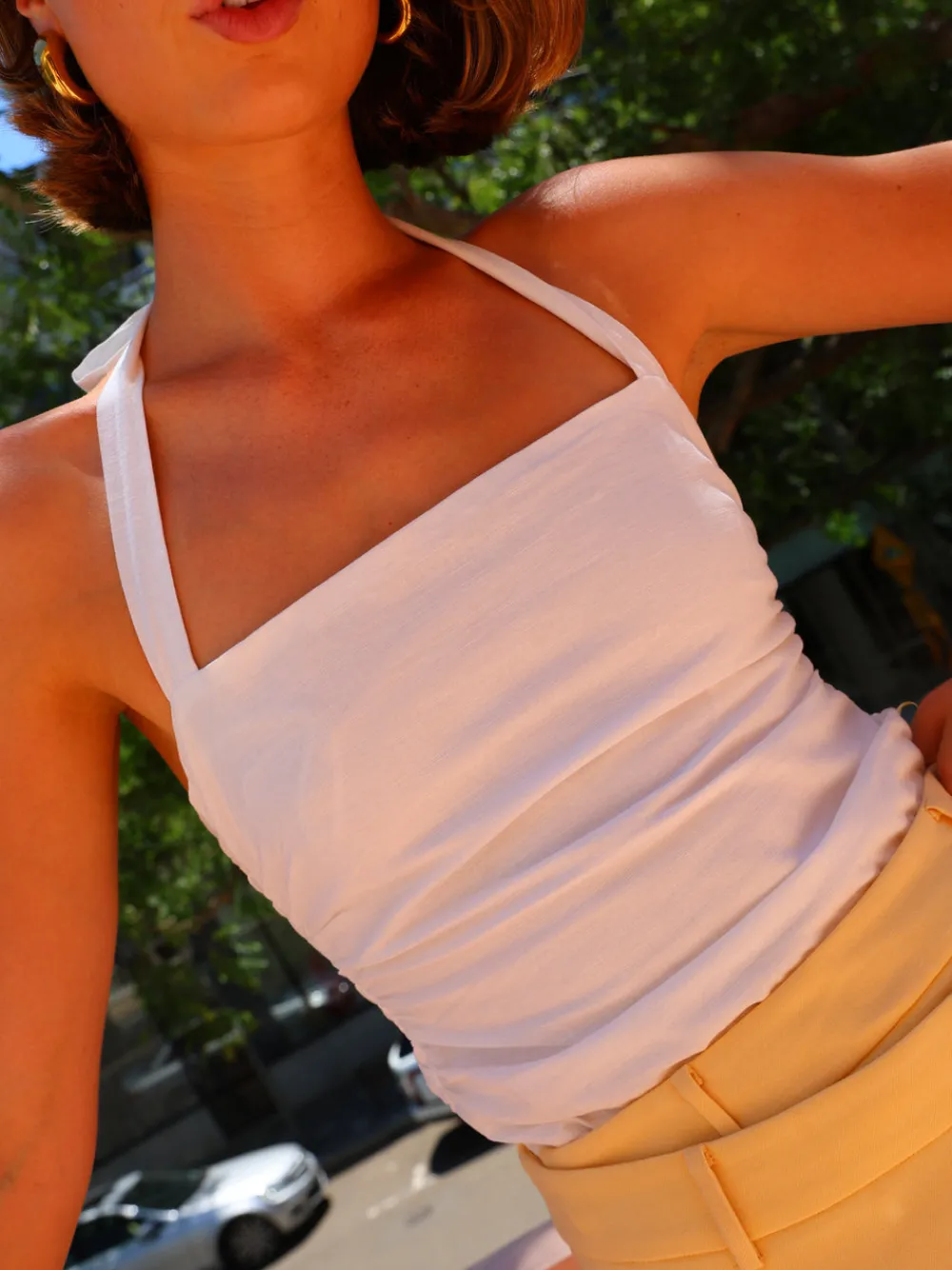 By Nicola Bay Linen Halter Neck Top in^ White Edit | Bride To Be