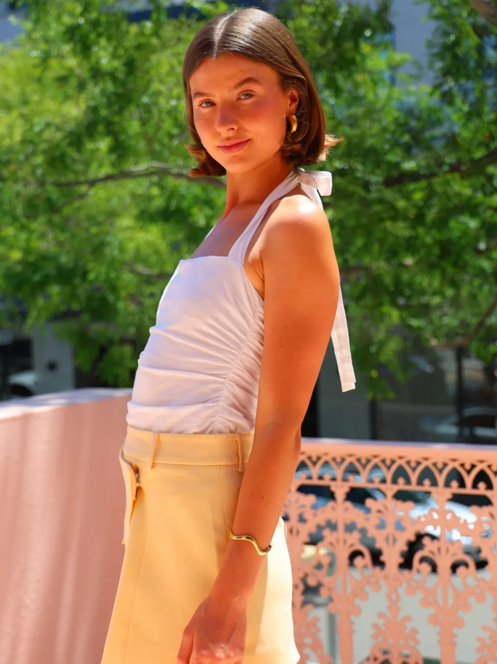 By Nicola Bay Linen Halter Neck Top in^ White Edit | Bride To Be