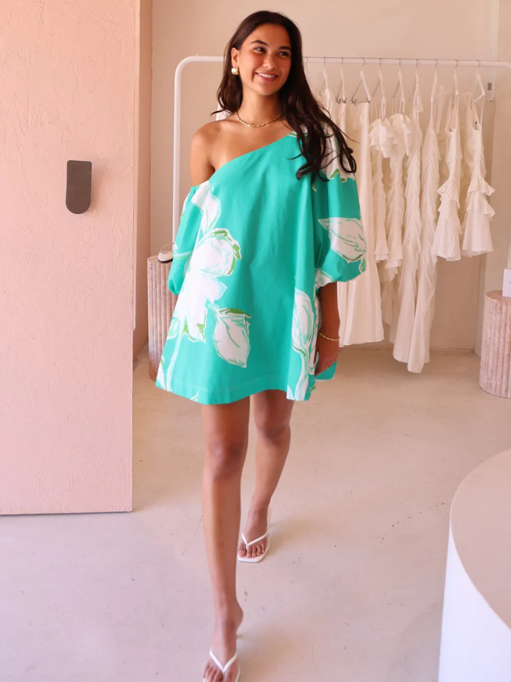 By Nicola Capri Off Shoulder Relaxed Mini Dress in^ Bump Friendly | Mini