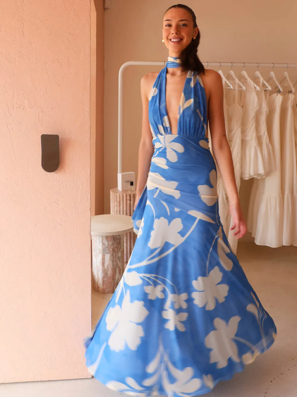 By Nicola Fiesta Halter Neck Maxi Dress in^ Bump Friendly | Bridesmaid