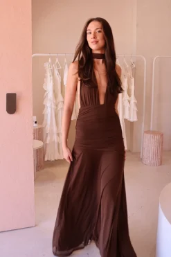 By Nicola Fiesta Halterneck Maxi Dress in^ Bump Friendly | Bridesmaid