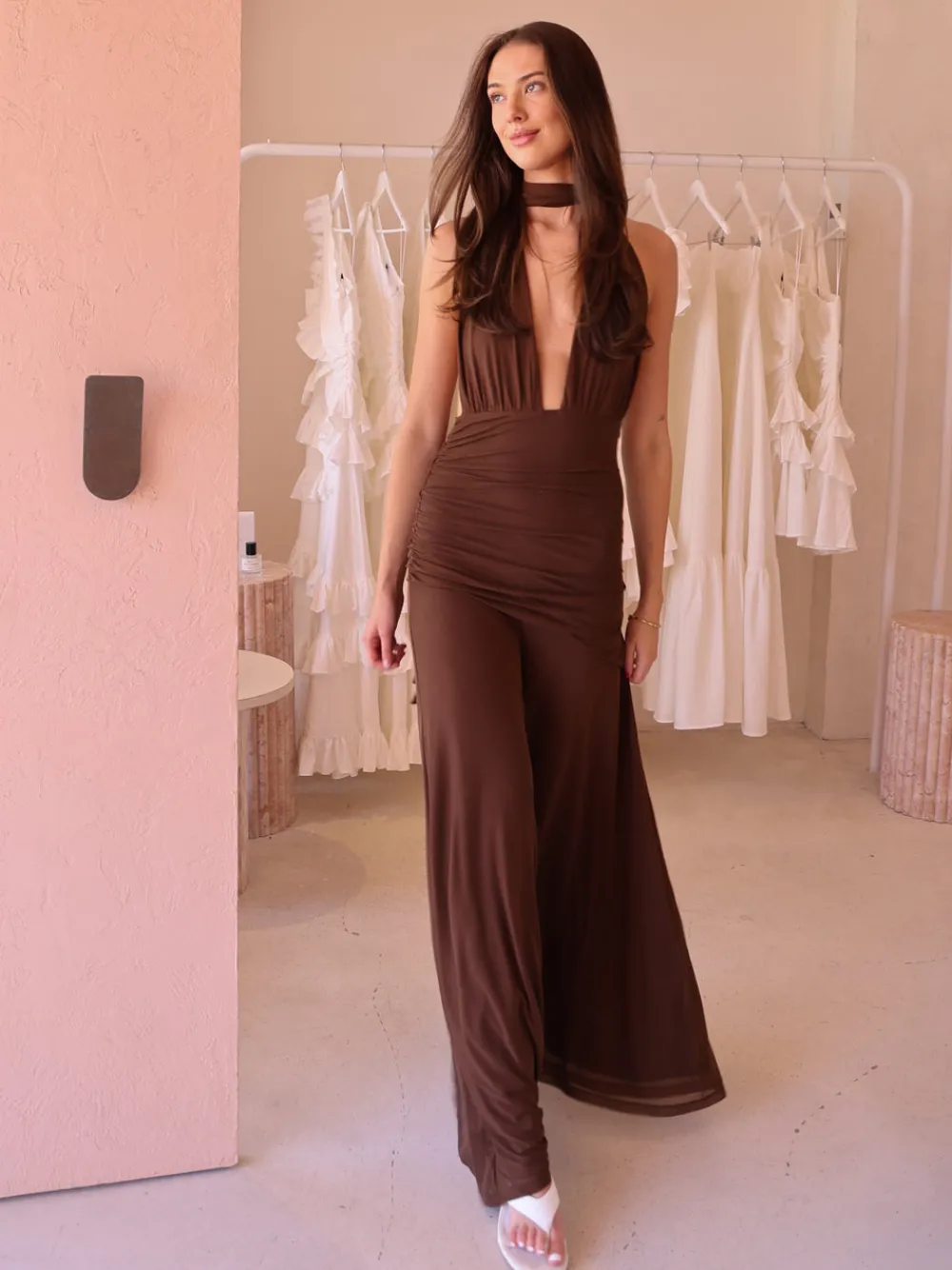 By Nicola Fiesta Halterneck Maxi Dress in^ Bump Friendly | Bridesmaid