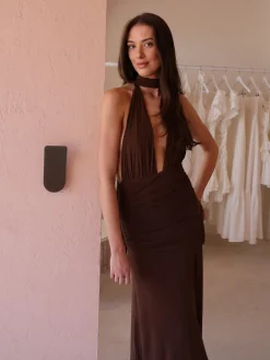 By Nicola Fiesta Halterneck Maxi Dress in^ Bump Friendly | Bridesmaid