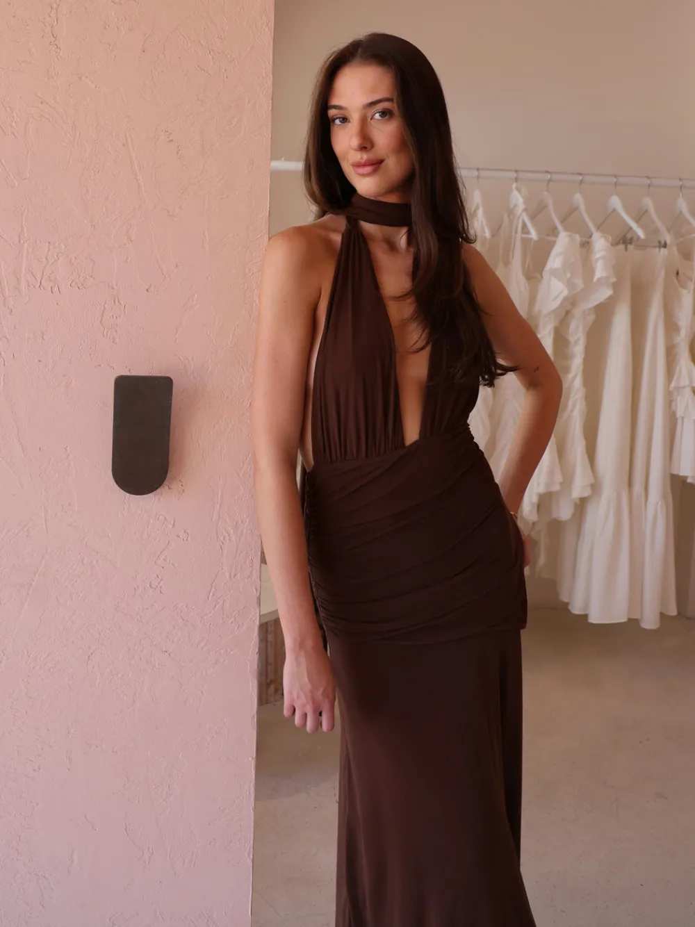 By Nicola Fiesta Halterneck Maxi Dress in^ Bump Friendly | Bridesmaid