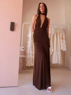 By Nicola Fiesta Halterneck Maxi Dress in^ Bump Friendly | Bridesmaid