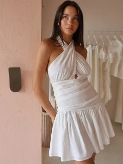 By Nicola Lulu Halter Neck Mini Dress in^ White Edit | Bride To Be