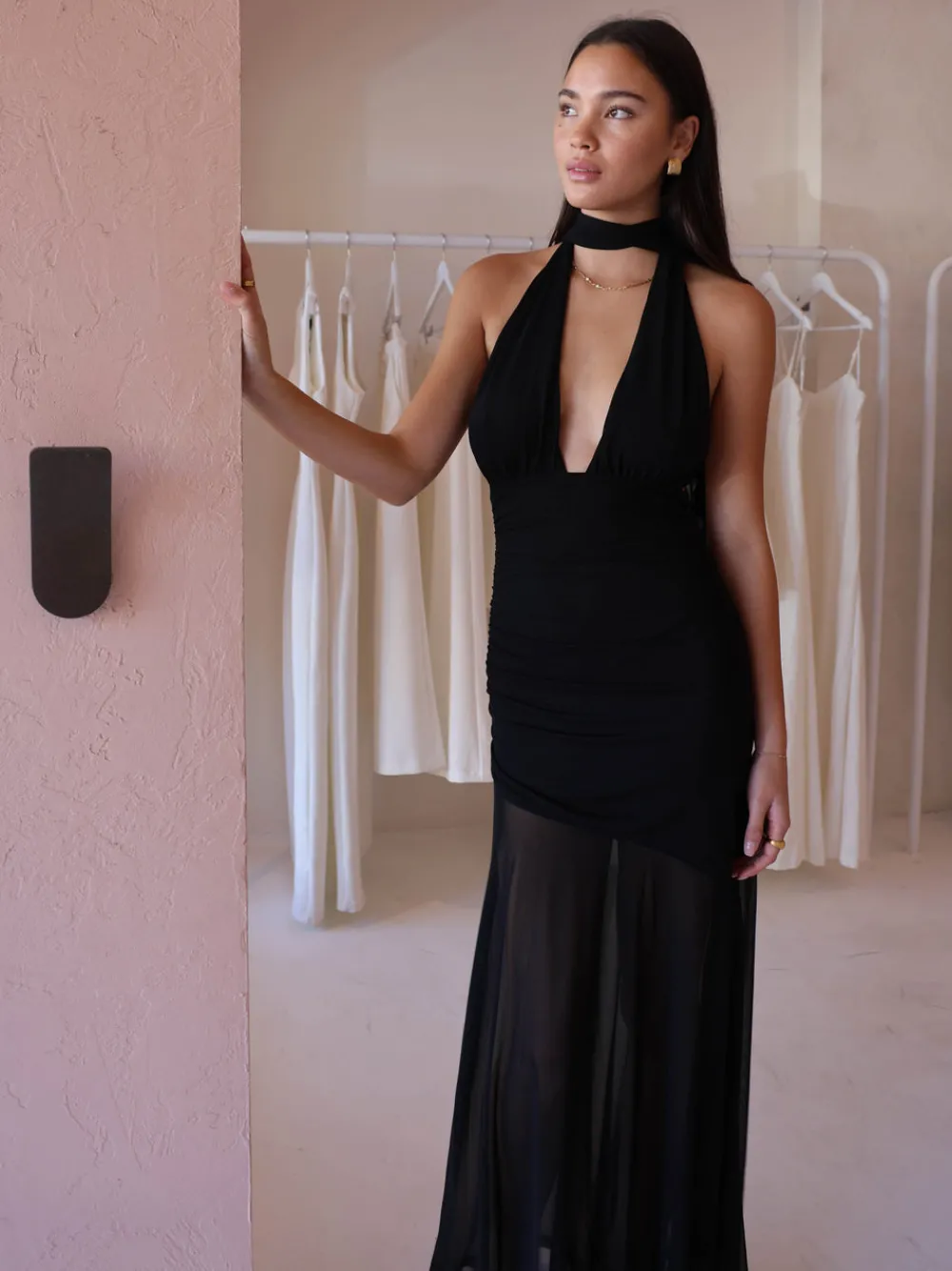 By Nicola Ophelia Halter Neck Maxi Dress in^ Bump Friendly | Formal