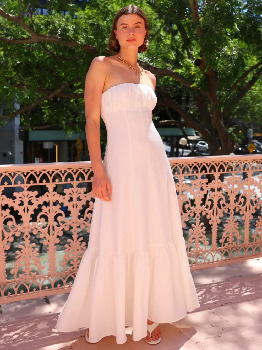 By Nicola Viva Strapless Maxi Dress in^ White Edit | Bump Friendly