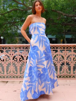 By Nicola Wavy Strapless Maxi Dress in^ Bump Friendly | Wedding Guest