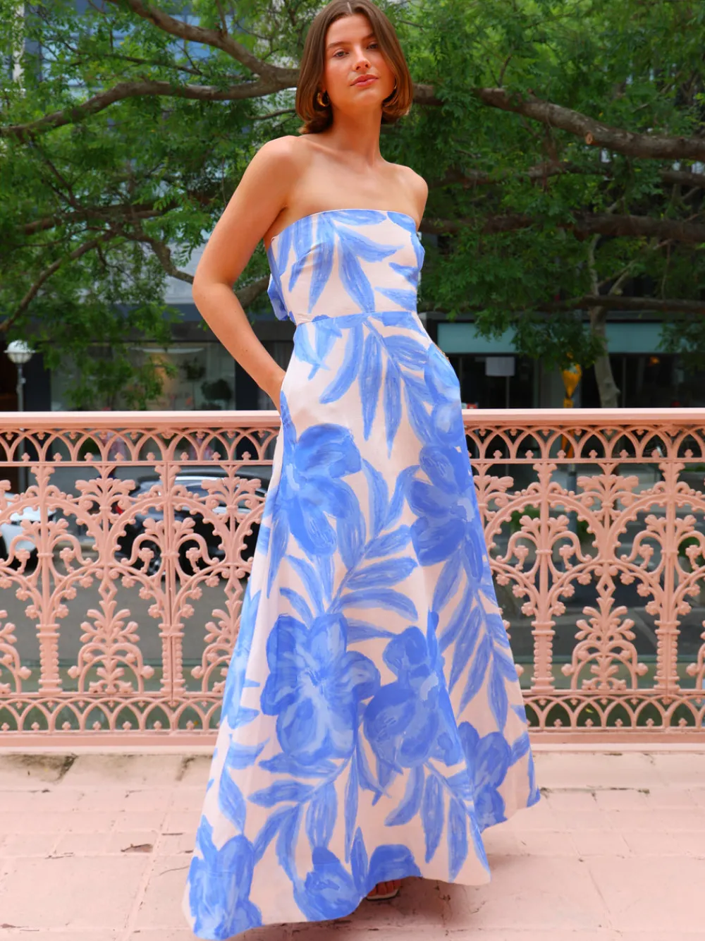 By Nicola Wavy Strapless Maxi Dress in^ Bump Friendly | Wedding Guest