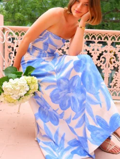 By Nicola Wavy Strapless Maxi Dress in^ Bump Friendly | Wedding Guest