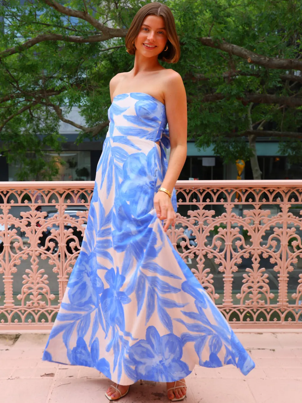 By Nicola Wavy Strapless Maxi Dress in^ Bump Friendly | Wedding Guest