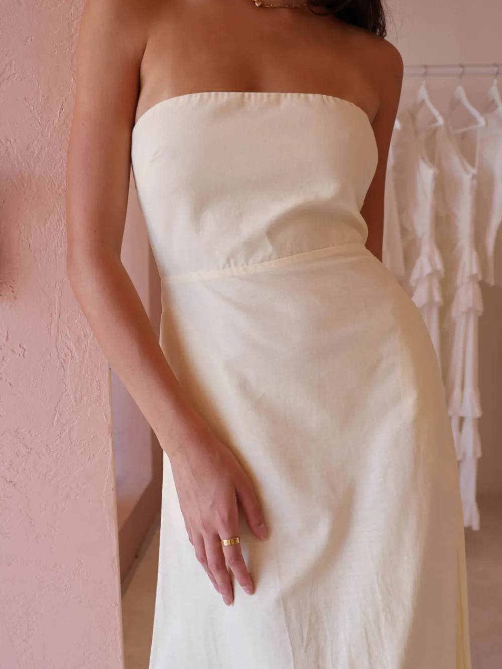 By Nicola Wavy Strapless Maxi Dress in^ Bridesmaid | Bride To Be