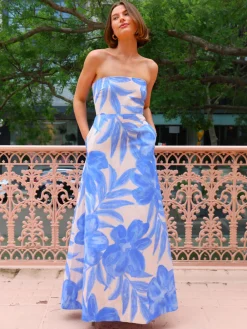 By Nicola Wavy Strapless Maxi Dress in^ Bump Friendly | Wedding Guest