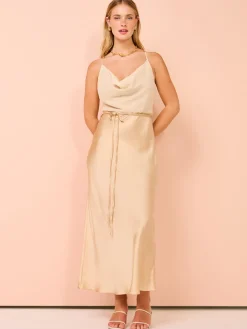 Shona Joy Valeria Silk Contrast Cowl Neck Maxi Dress in^ Midi | Maxi & Gown