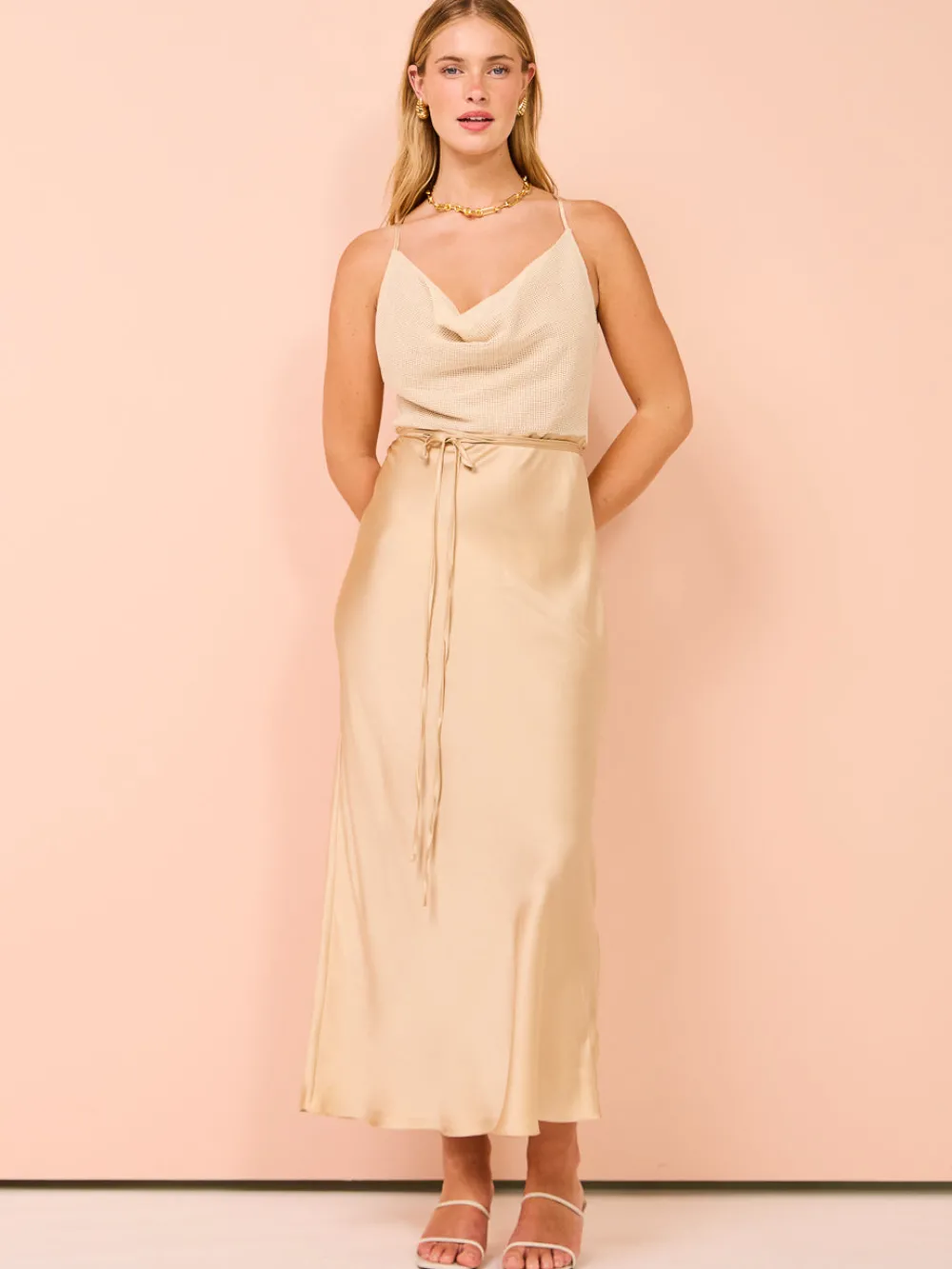 Shona Joy Valeria Silk Contrast Cowl Neck Maxi Dress in^ Midi | Maxi & Gown