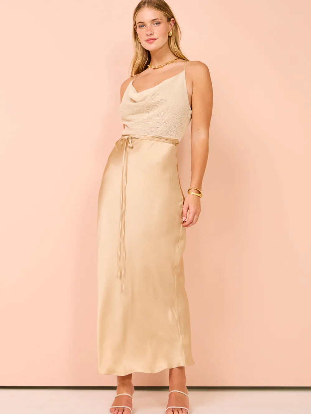 Shona Joy Valeria Silk Contrast Cowl Neck Maxi Dress in^ Midi | Maxi & Gown