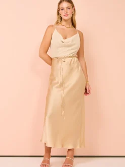 Shona Joy Valeria Silk Contrast Cowl Neck Maxi Dress in^ Midi | Maxi & Gown